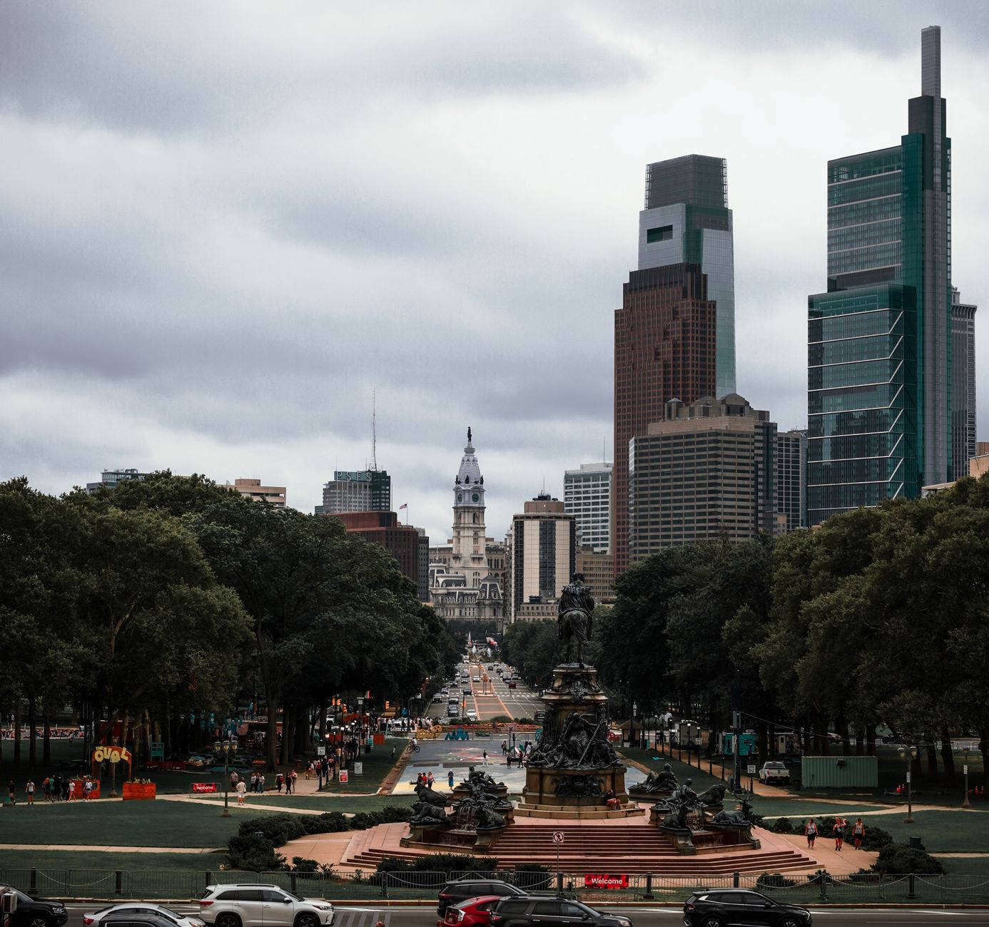 Vibrant view of Philadelphia's skyline featuring the iconic City Hall and surrounding skyscrapers.